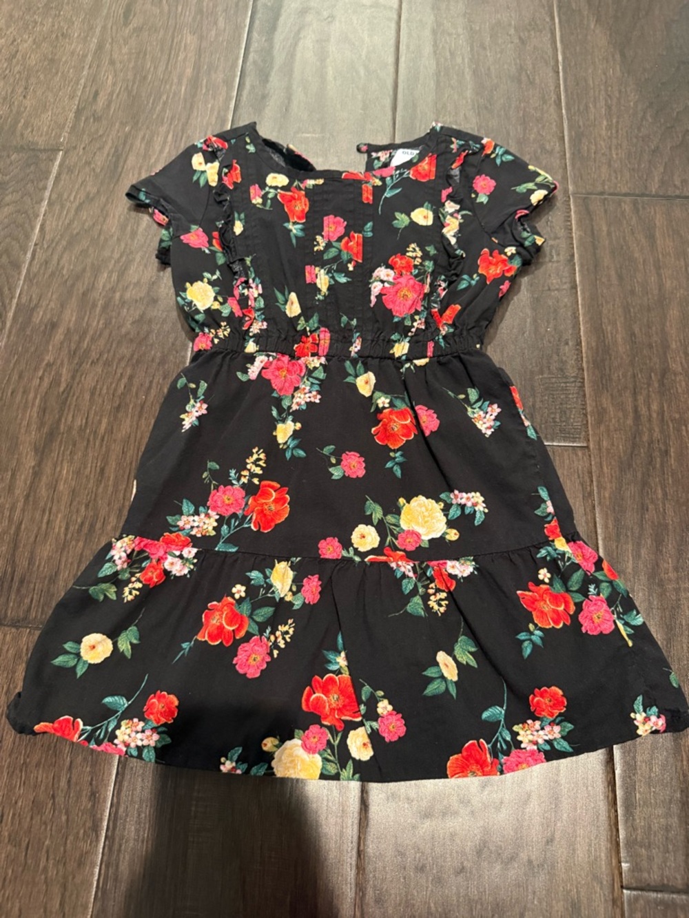 Old Navy Black Floral Ruffle Hem Dress
